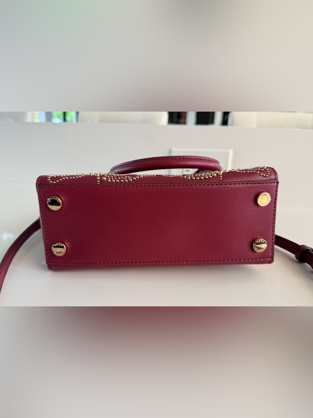 MICHAEL KORS Ellis Mulberry Convertible Leather Satchel with Gold Studs design - Picture 9 of 9